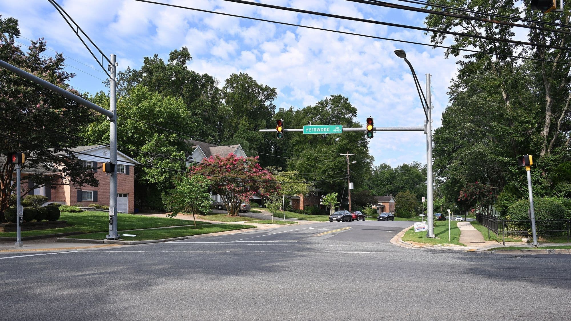 A brick house at the Fernwood Road intersection in Bethesda, Maryland